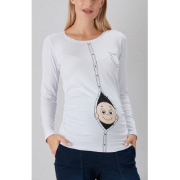 Блуза за бременни с щампа Бебе от цип в цвят бял 
