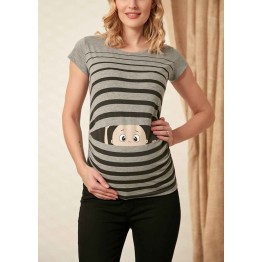 Блуза за бременни с щампа Бебе наднича в сиво