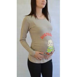 Блуза за бременни с щампа Surprise в бежово