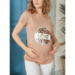 Бежова блуза за бременни с акцент отпред