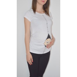 Блуза за бременни с щампа Бебе от цип в бяло