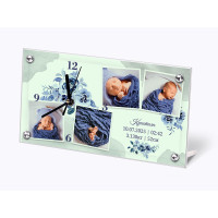 Персонализиран часовник - семеен подарък за бебе с 4 снимки син