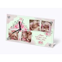 Персонализиран часовник - семеен подарък за бебе с 4 снимки розов