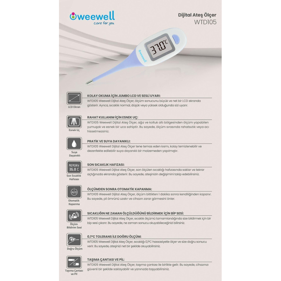 Цифров термометър Weewell с голям LCD дисплей