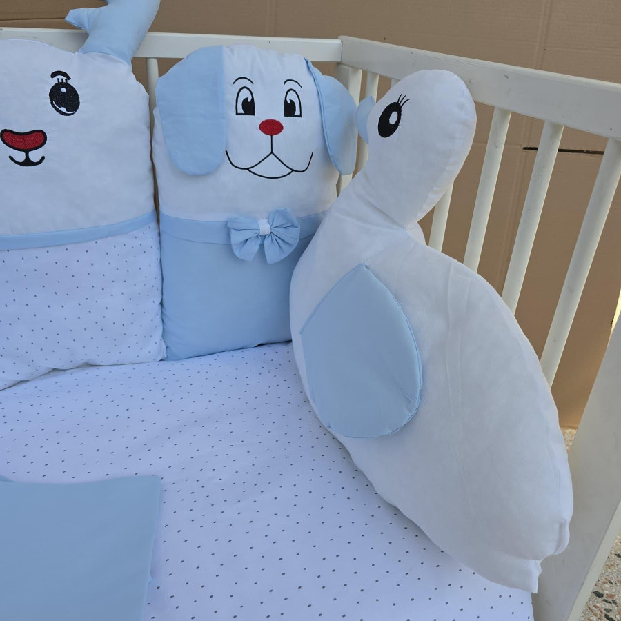 Комплект за бебешка кошара Весели животни - син и розов