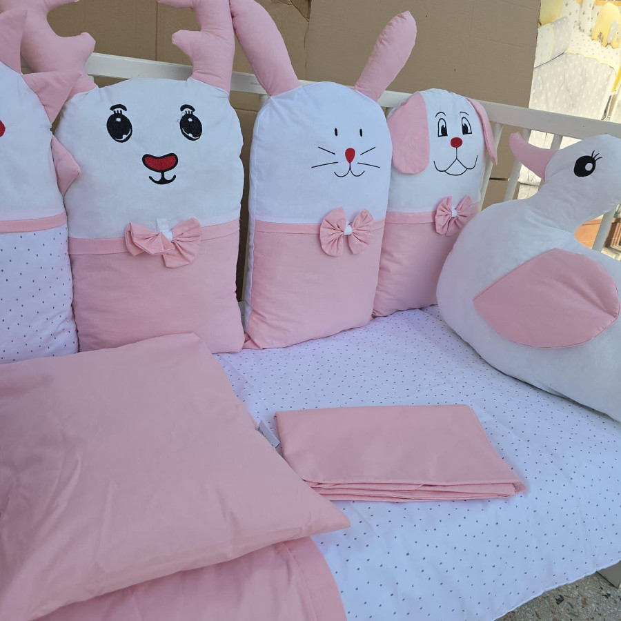 Комплект за бебешка кошара Весели животни - син и розов