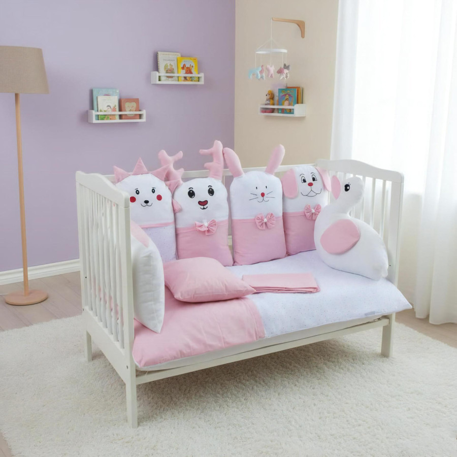 Комплект за бебешка кошара Весели животни - син и розов