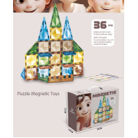 Детски магнитен конструктор Puzzle Magnetic Toys с 3D прозрачни цветни елементи (36 части)