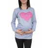 Спортна блуза за бременни в сиво с розово сърце