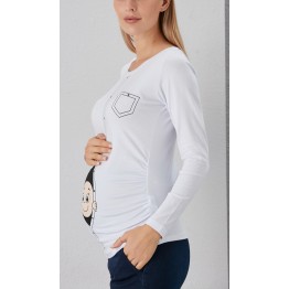 Блуза за бременни с щампа Бебе от цип в цвят бял 