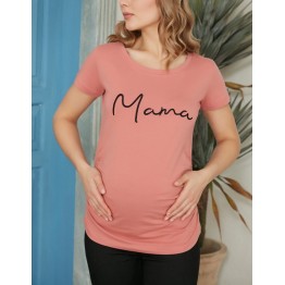 Блуза за бременни в бежово-розова гама с надпис