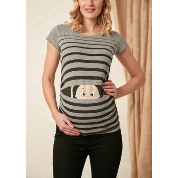 Блуза за бременни с щампа Бебе наднича в сиво