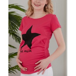 Блуза за бременни в циклама с къс ръкав и блестяща звезда