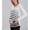 Блуза за бременни с щампа Бебе наднича в бяло с дълъг ръкав