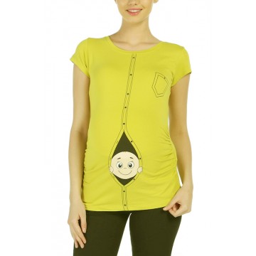 Блуза за бременни с щампа Бебе от цип в жълто