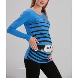 Блуза за бременни с щампа Бебе наднича в синьо с дълъг ръкав
