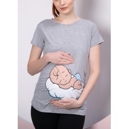 Блуза за бременни Бебе наднича в сиво