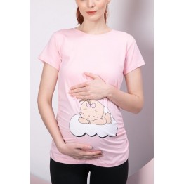 Блуза за бременни Бебе наднича в светло розово с къс ръкав