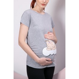 Блуза за бременни с щампа в сиво