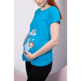 Блуза за бременни с щампа Бебе наднича в тюркоаз
