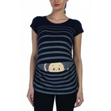 Блуза за бременни Бебе наднича в черно с щампа 