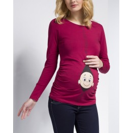 Блуза за бременни Бебе от цип в цвят вишна