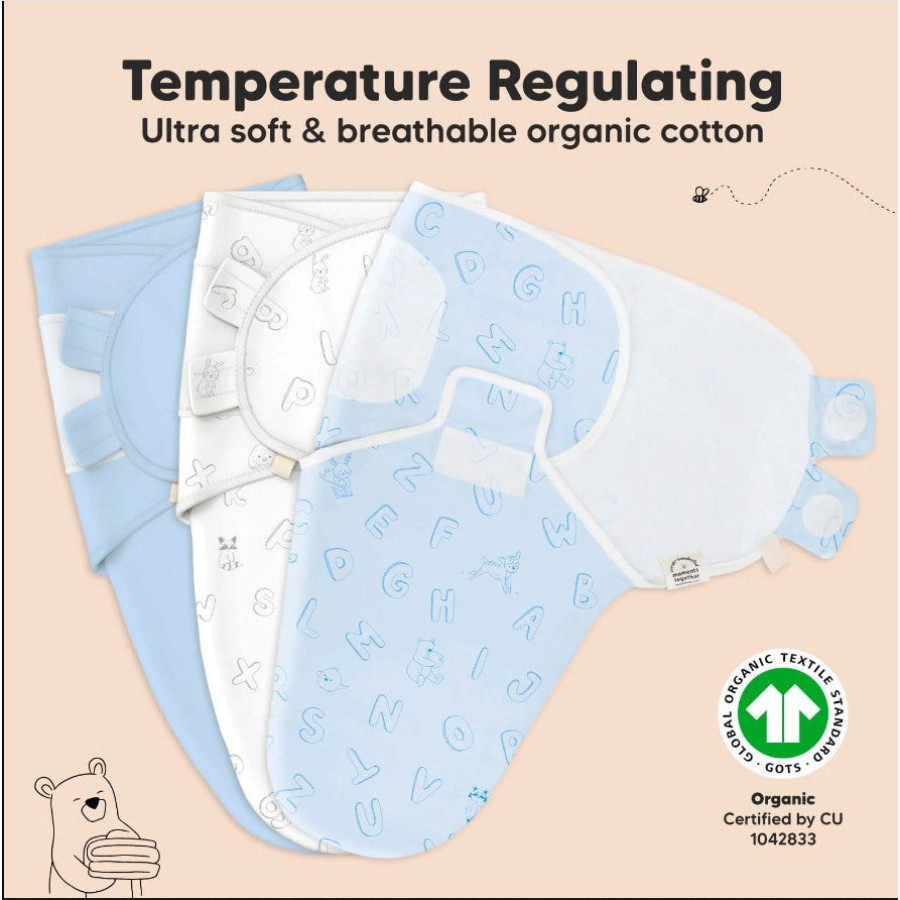 Антистрес пелени за повиване Organic 0-3 месеца 3 броя сини ABC