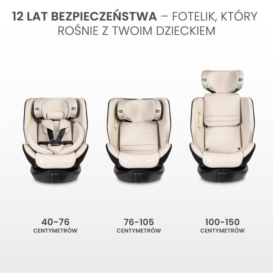Детско столче за кола Lumi I-Size светло сиво (40-150 см)