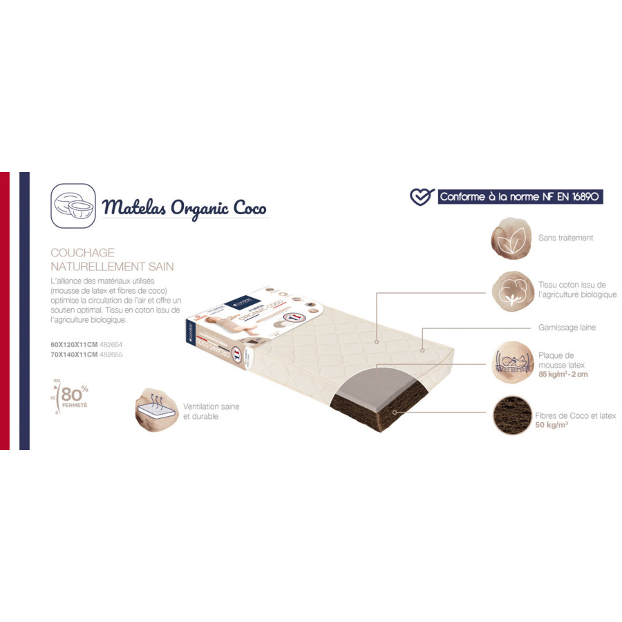 Органичен матрак с кокос Comfort+ 60х120х11 см