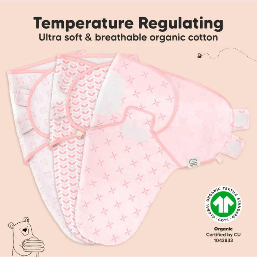 Антистрес пелени за повиване Organic 0-3 месеца 3 бр Розови цветя