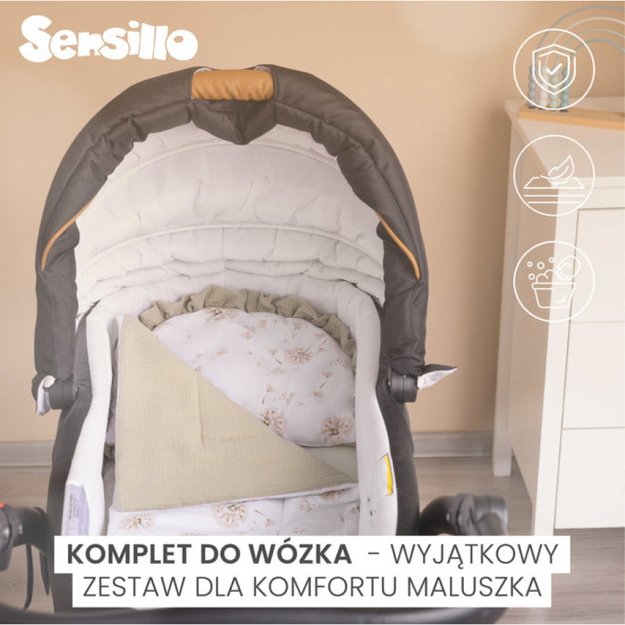 Муслинов комплект за детска количка Клонка зелено
