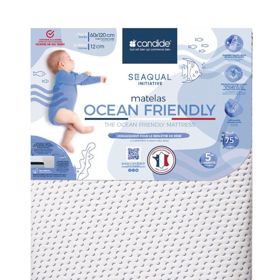 Матрак Ocean Friendly изработен от рециклирана пластмаса от океана 60х120 см (13 см дебелина) Candide
