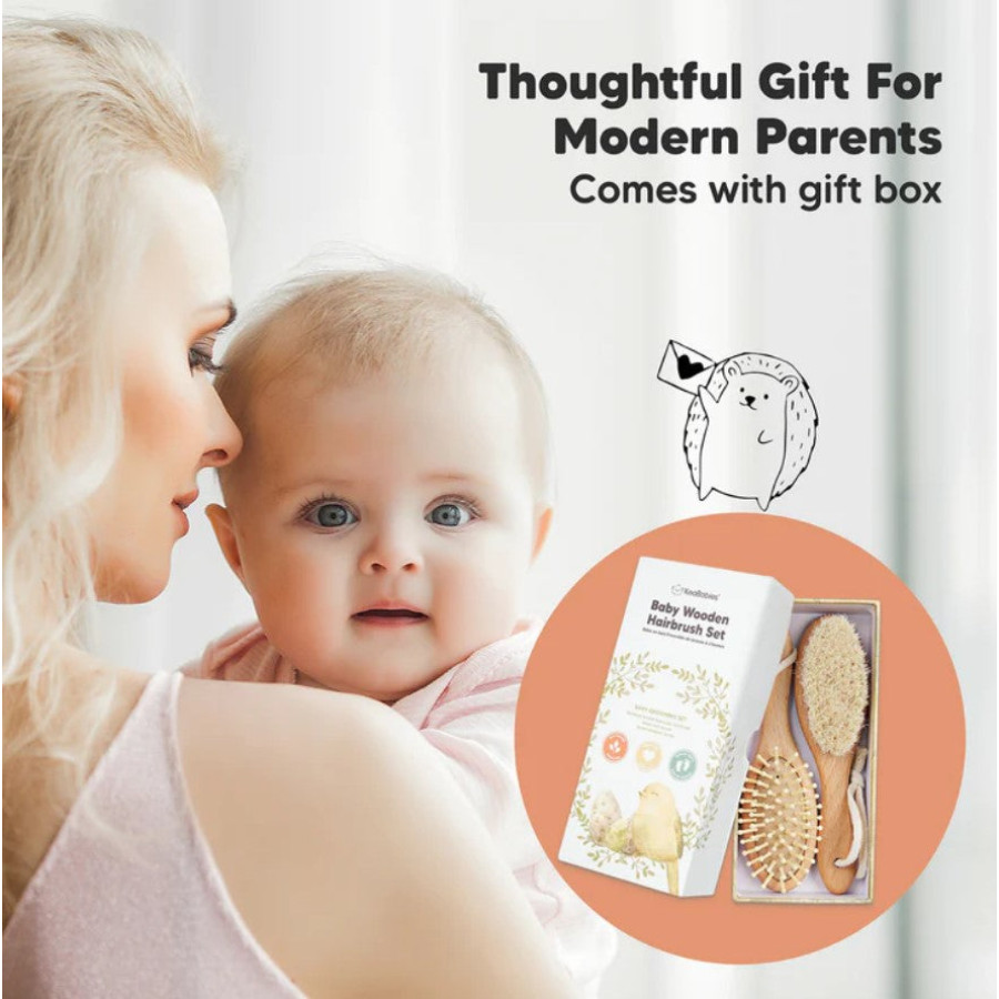 Комплект дървени бебешки четки за коса и гребен KeaBabies