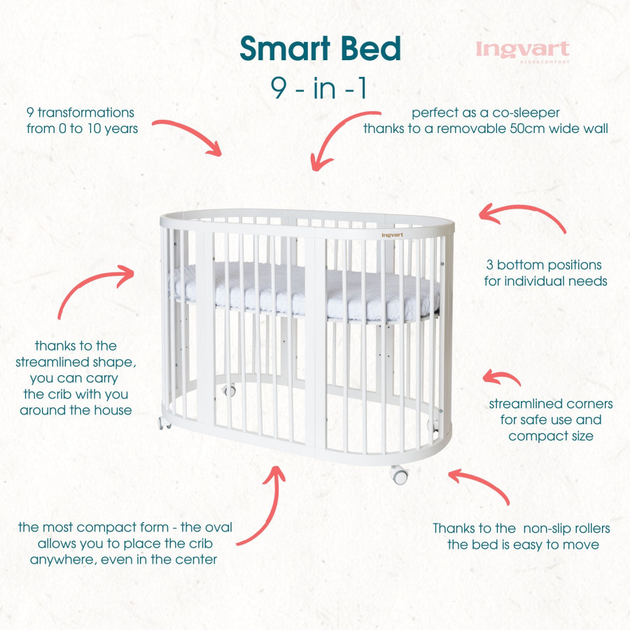 Трансформиращо легло 9в1 Smart 60x72/60x120/60x168см бежово Ingvart