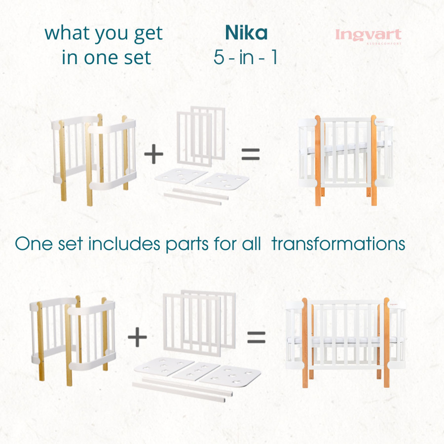 Трансформиращо легло 5в1 Nika 60x95/60x120см натур Ingvart Трансформиращо легло 5в1 Nika 60x95/60x120см натур Ingvart