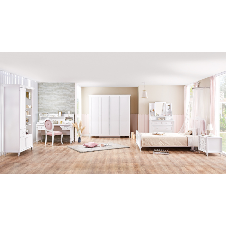 Трикрилен детски гардероб с чекмеджета Nil бял