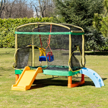 Голям батут Playground 200 см с пързалка зелен