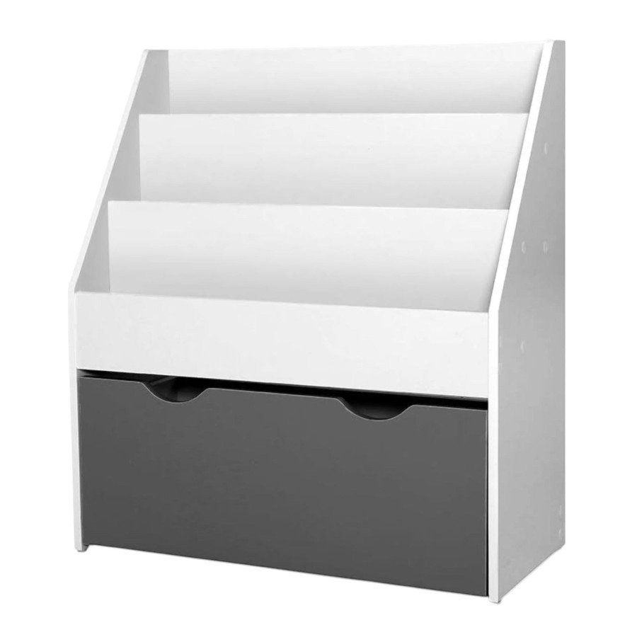 Детска етажерка за книги на Колелца бяла 63×30×70 см