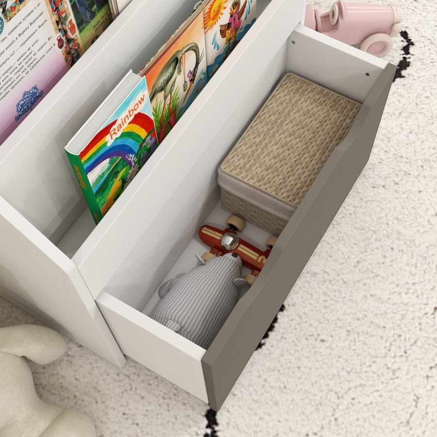 Детска етажерка за книги на Колелца бяла 63×30×70 см
