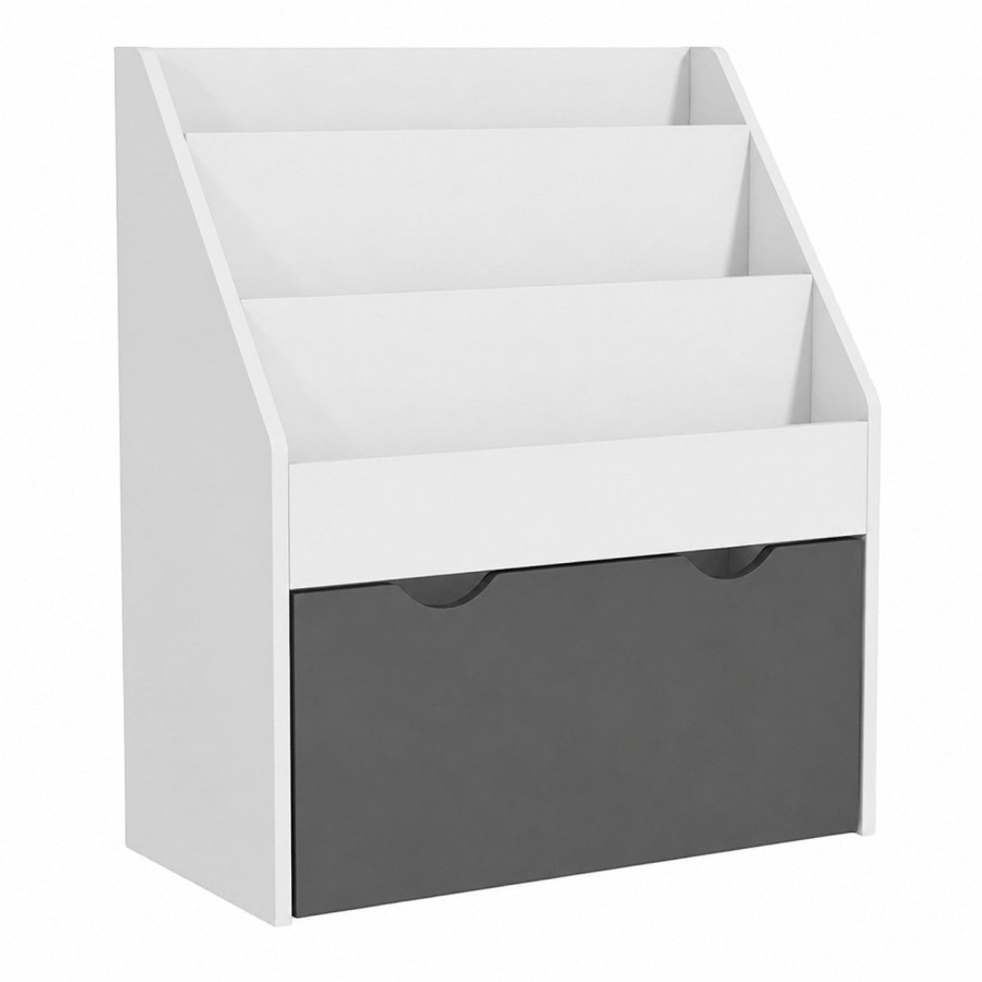 Детска етажерка за книги на Колелца бяла 63×30×70 см
