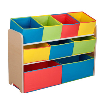 Детски дървен органайзер 3 нива с 9 текстилни кутии COLORS