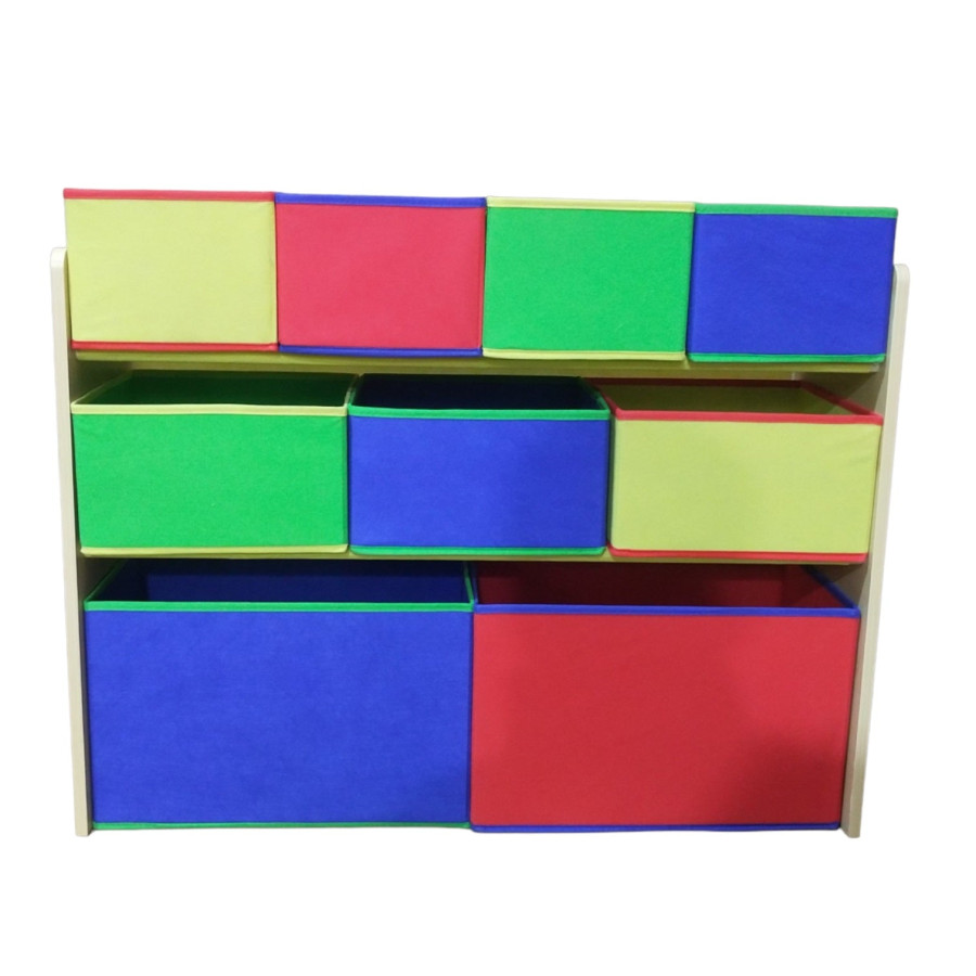 Детски дървен органайзер 3 нива с 9 текстилни кутии COLORS