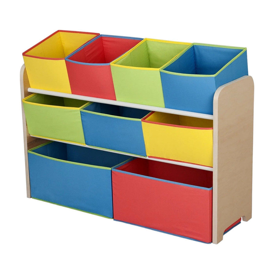 Детски дървен органайзер 3 нива с 9 текстилни кутии COLORS