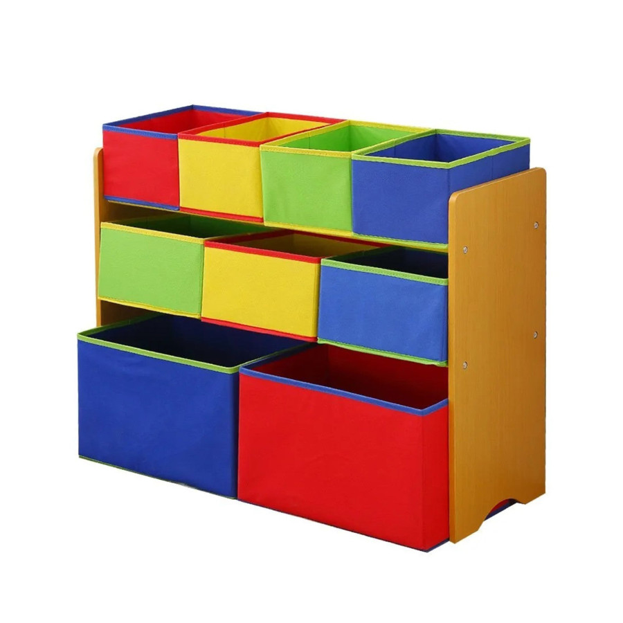 Детски дървен органайзер 3 нива с 9 текстилни кутии COLORS