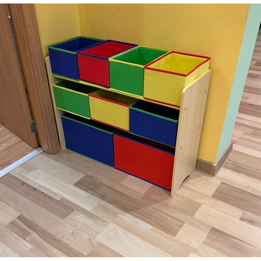 Детски дървен органайзер 3 нива с 9 текстилни кутии COLORS