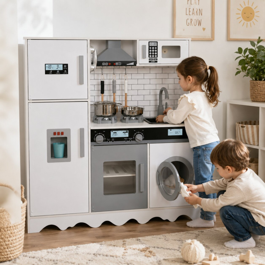 Детска дървена кухня с течаща вода 97x30x94 см