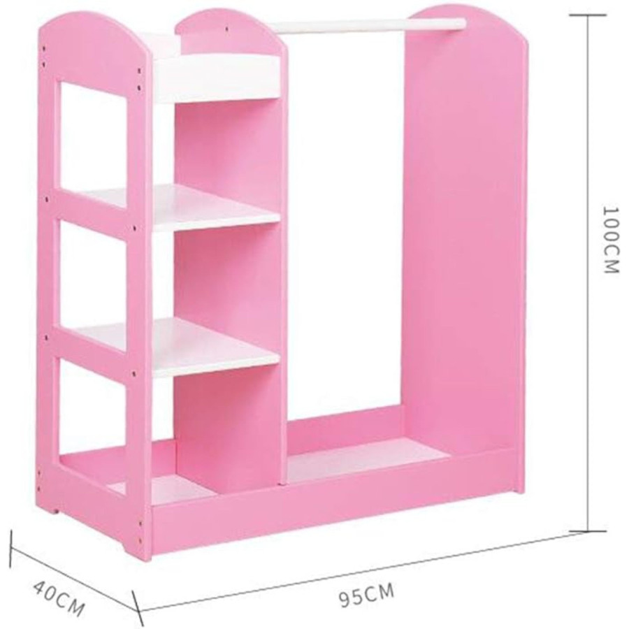 Отворен детски гардероб с рафтове и закачалки розов 94x38x100 см