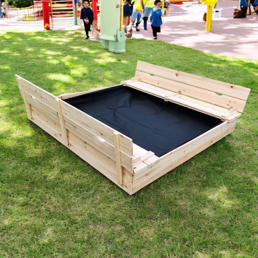 Детски дървен пясъчник с пейки и сгъваем капак 157x157x21см