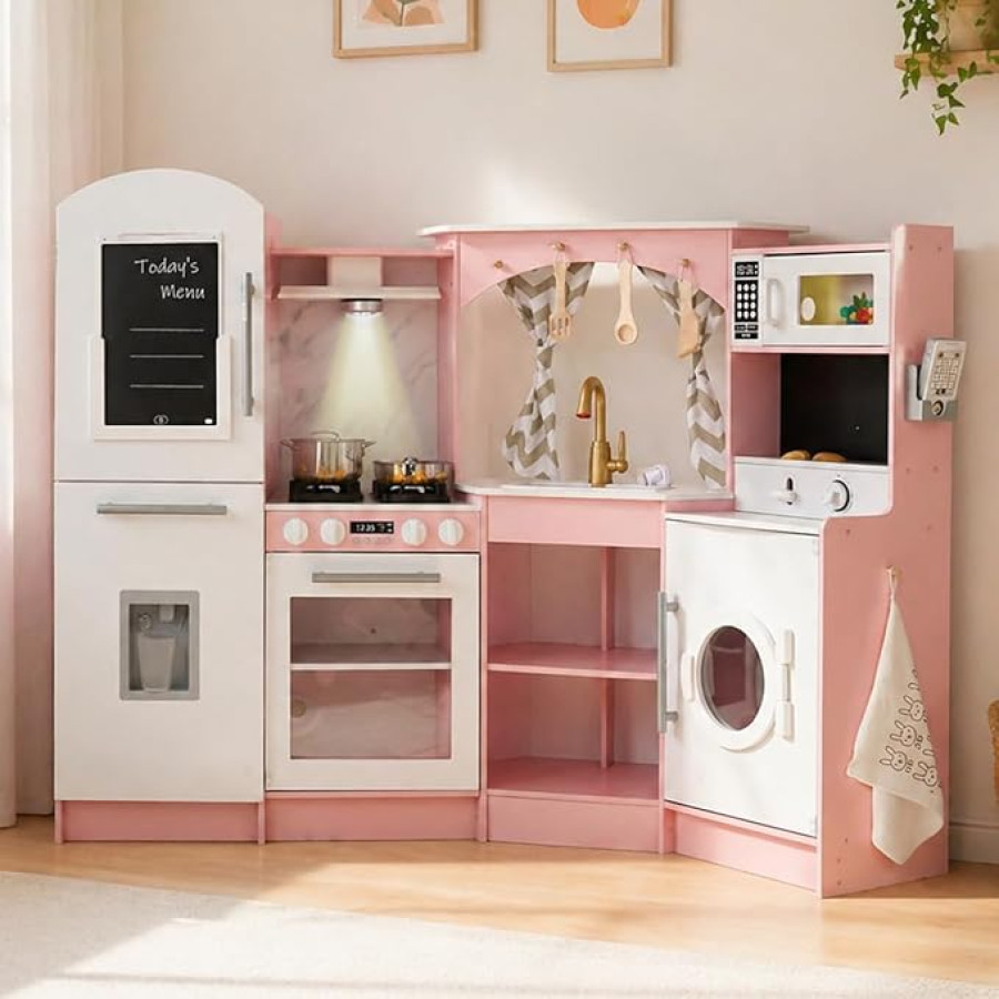 Голяма детска дървена кухня с аксесоари 134x80x99 см