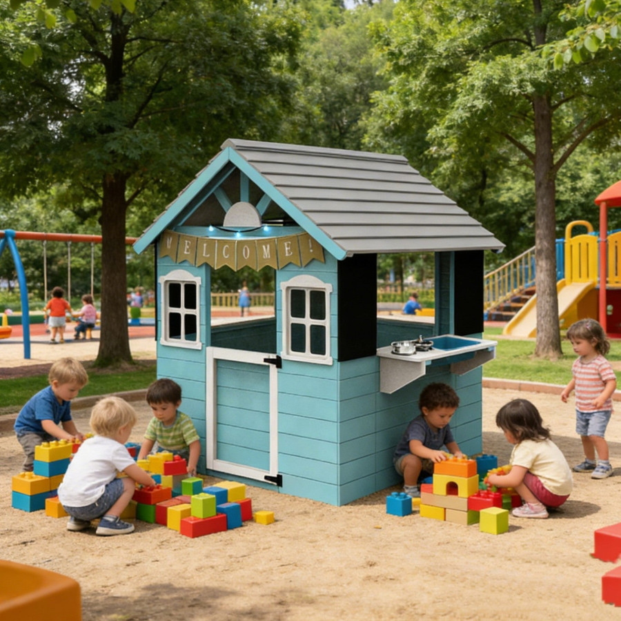 Детска дървена къща за играс кухня 110×103×137 см